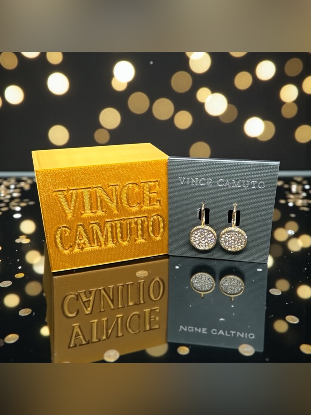💛VINCE CAMUTO💛Gold-Tone Pave’ Circle Lever Back Earrings w/Custom-Made Box/NIP